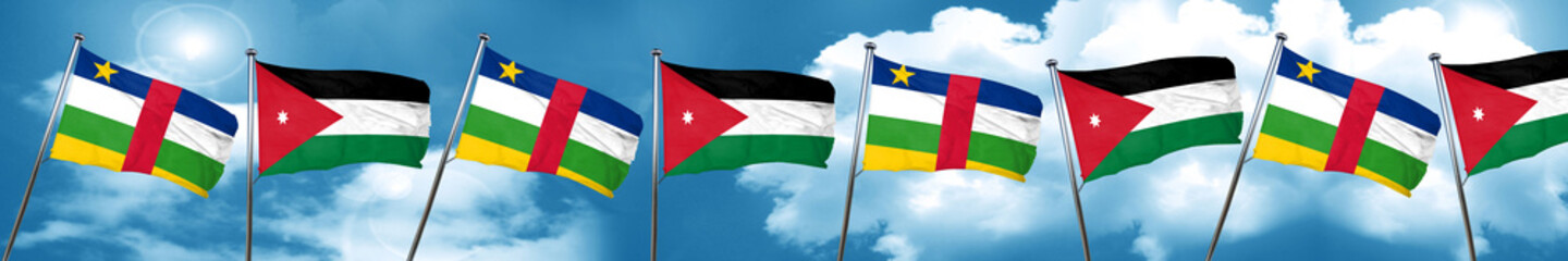 Central african republic flag with Jordan flag, 3D rendering