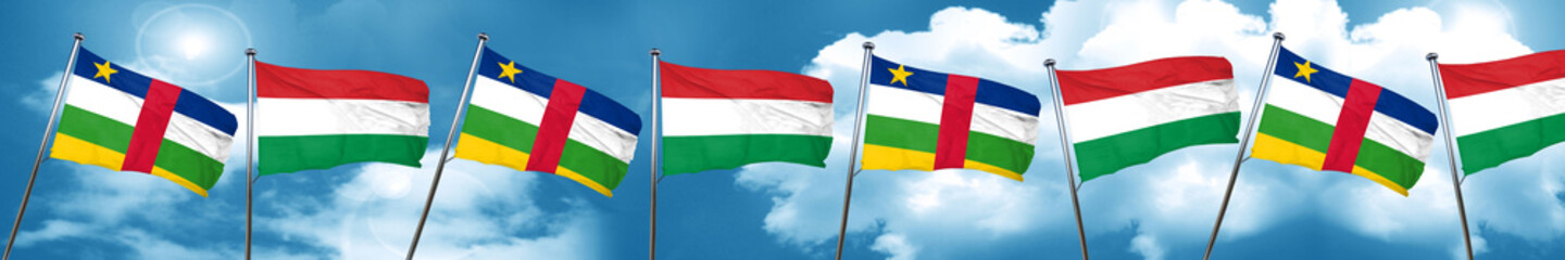 Central african republic flag with Hungary flag, 3D rendering