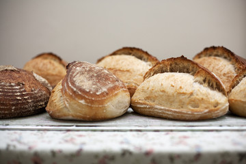 Freshly baked loaves of soda bread cools 