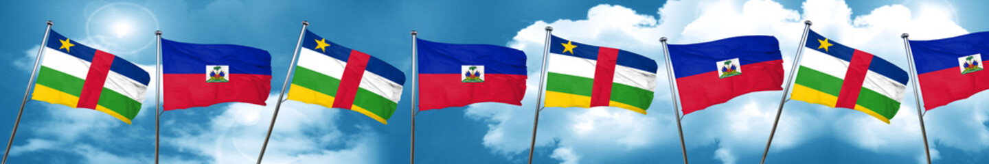 Central african republic flag with Haiti flag, 3D rendering