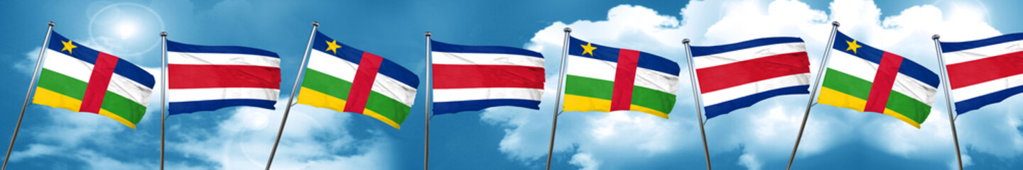 Central african republic flag with Costa Rica flag, 3D rendering