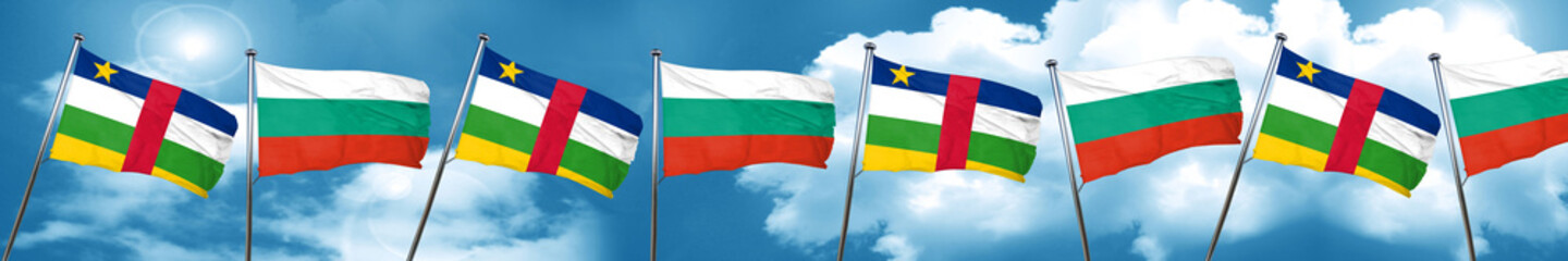 Central african republic flag with Bulgaria flag, 3D rendering