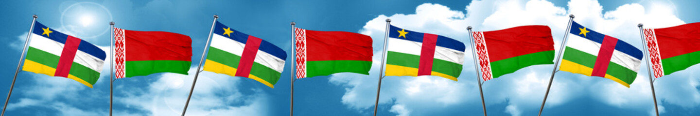 Obraz premium Central african republic flag with Belarus flag, 3D rendering