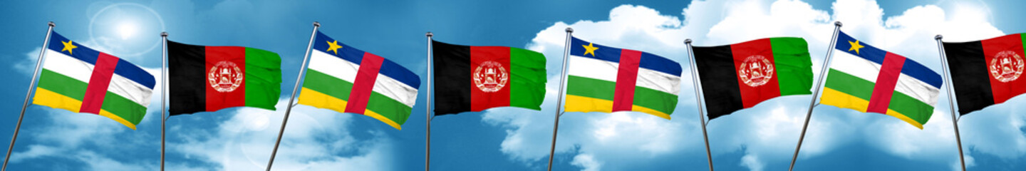 Central african republic flag with afghanistan flag, 3D renderin