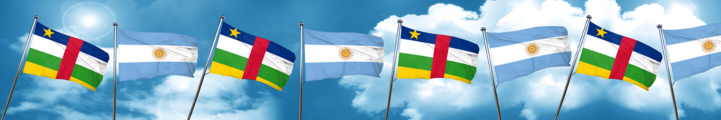 Central african republic flag with Argentine flag, 3D rendering