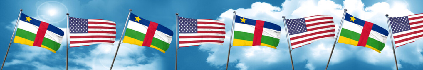 Central african republic flag with American flag, 3D rendering
