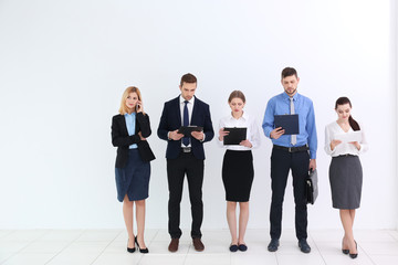 Obraz premium Group of people waiting for job interview and standing on white background