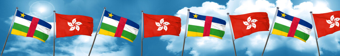 Central african republic flag with Hong Kong flag, 3D rendering