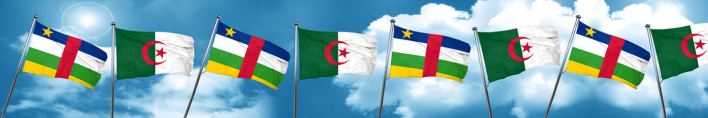 Central african republic flag with Algeria flag, 3D rendering