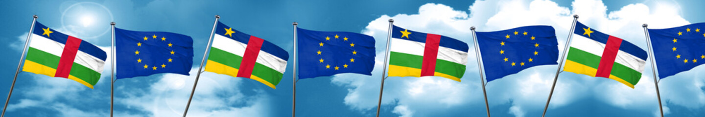Central african republic flag with european union flag, 3D rende