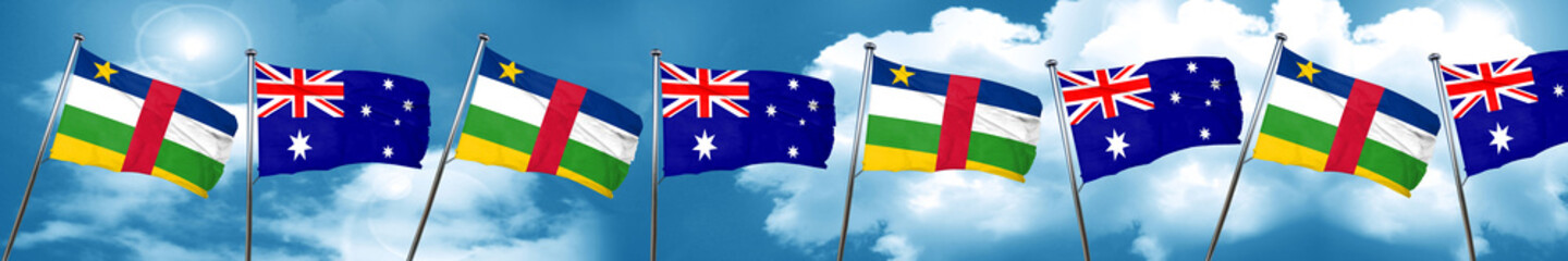 Central african republic flag with Australia flag, 3D rendering