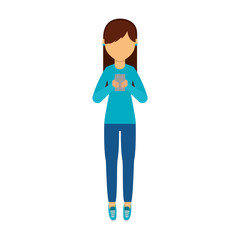 young woman with smartphone avatar character vector illustration design