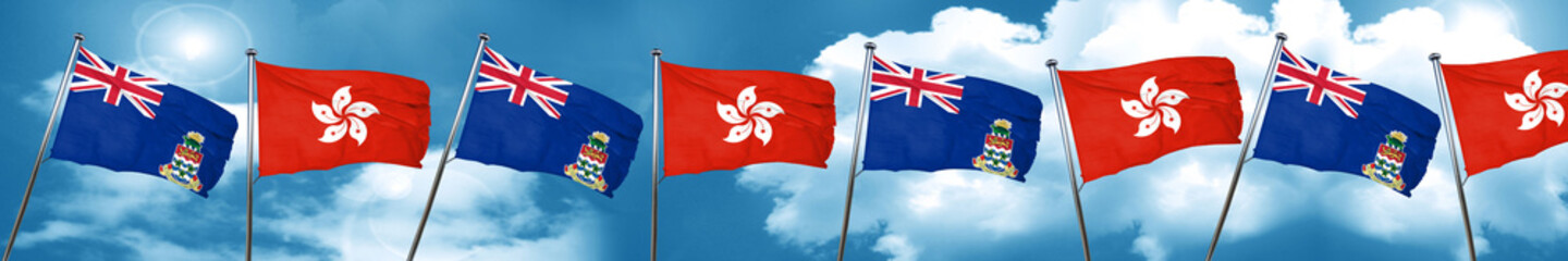 cayman islands flag with Hong Kong flag, 3D rendering