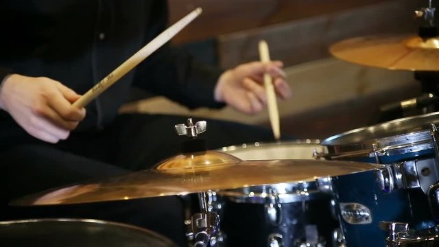 Anonymous Drummer Drumming on Stage - Close Up shot