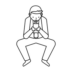 businessman character with smartphone isolated icon vector illustration design