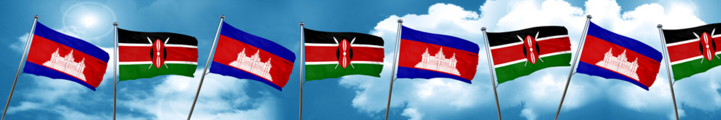 Cambodia flag with Kenya flag, 3D rendering