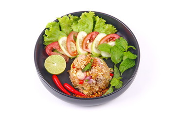 Fried rice with spicy minced pork salad