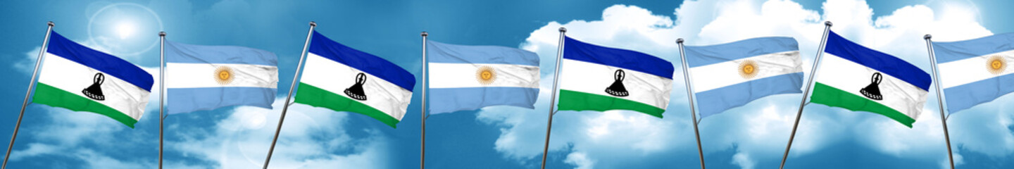 Lesotho flag with Argentine flag, 3D rendering