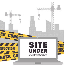 site under construction scene with cranes vector illustration design