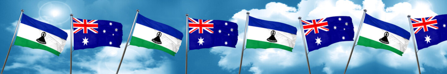 Lesotho flag with Australia flag, 3D rendering