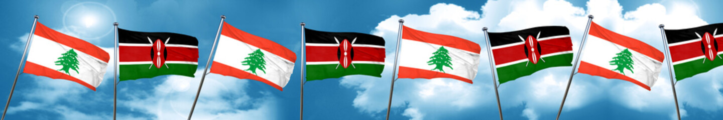 Lebanon flag with Kenya flag, 3D rendering