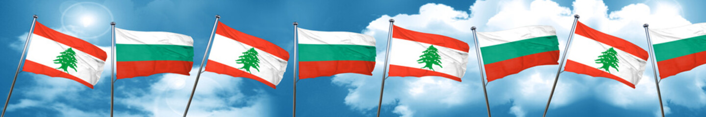 Lebanon flag with Bulgaria flag, 3D rendering
