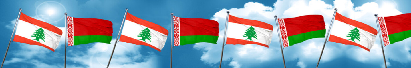 Lebanon flag with Belarus flag, 3D rendering