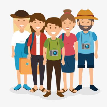 people tourists avatars characters vector illustration design
