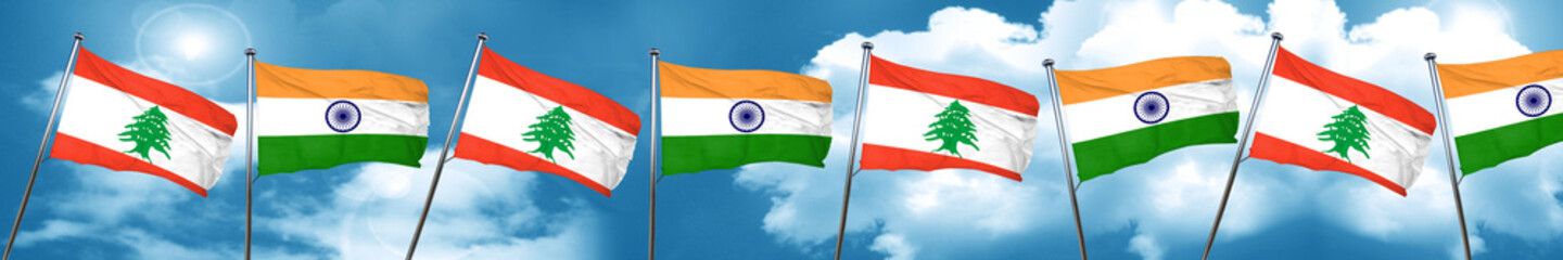 Lebanon flag with India flag, 3D rendering