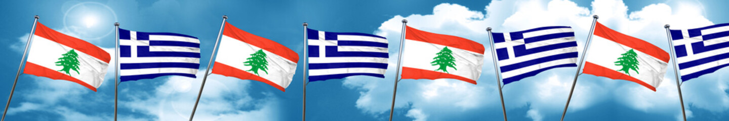 Lebanon flag with Greece flag, 3D rendering