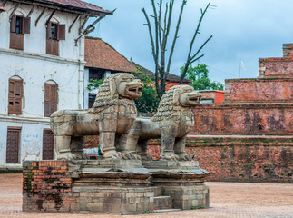 Stone lions gate. Bhaktapur Nepal