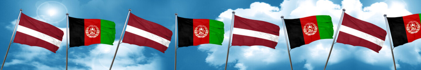 Latvia flag with afghanistan flag, 3D rendering