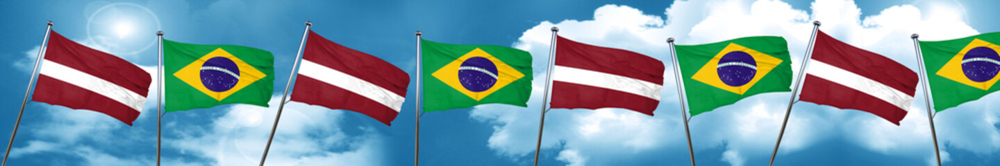 Latvia flag with Brazil flag, 3D rendering