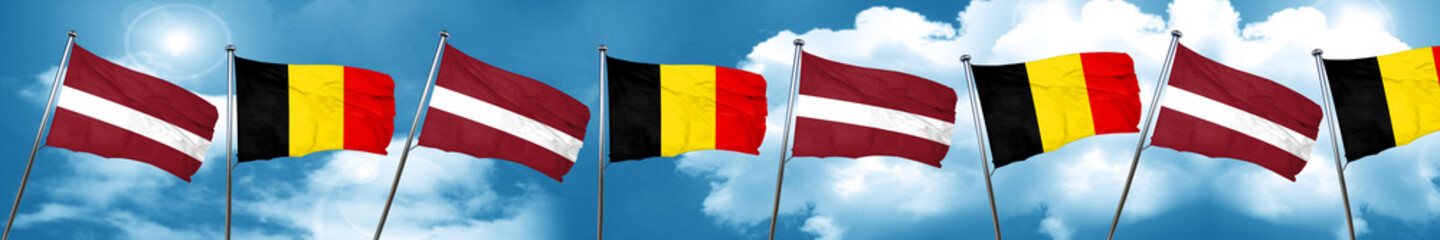 Latvia flag with Belgium flag, 3D rendering