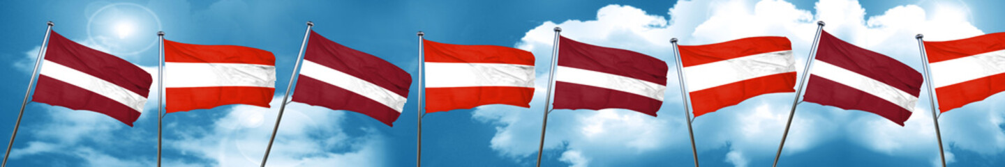 Fototapeta na wymiar Latvia flag with Austria flag, 3D rendering