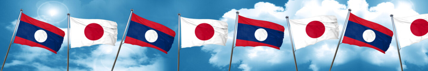 Laos flag with Japan flag, 3D rendering