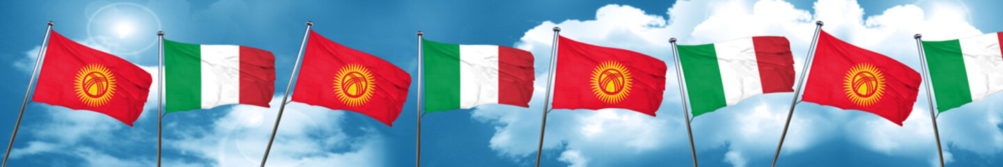 Kyrgyzstan flag with Italy flag, 3D rendering