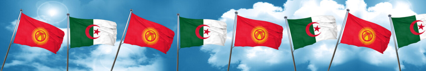 Kyrgyzstan flag with Algeria flag, 3D rendering