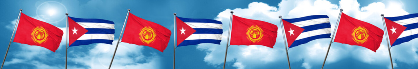 Kyrgyzstan flag with cuba flag, 3D rendering