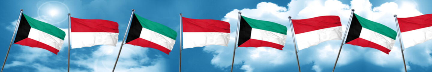 Fototapeta na wymiar Kuwait flag with Indonesia flag, 3D rendering