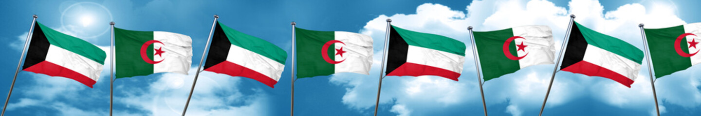 Fototapeta na wymiar Kuwait flag with Algeria flag, 3D rendering