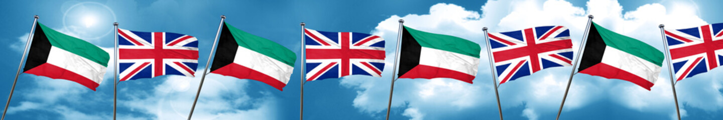 Kuwait flag with Great Britain flag, 3D rendering