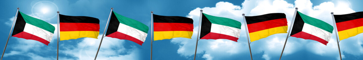 Kuwait flag with Germany flag, 3D rendering