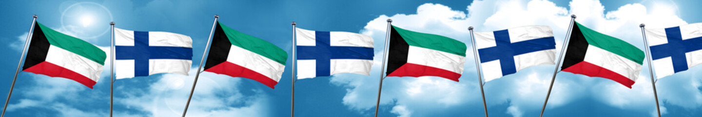Kuwait flag with Finland flag, 3D rendering