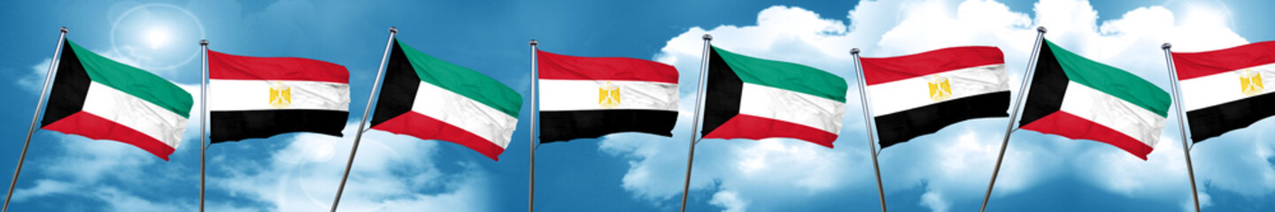 Fototapeta na wymiar Kuwait flag with egypt flag, 3D rendering