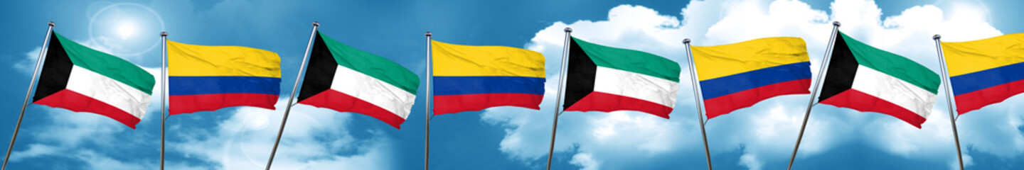 Kuwait flag with Colombia flag, 3D rendering