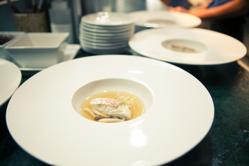 Blurry background vintage color style of chef in hotel or restau