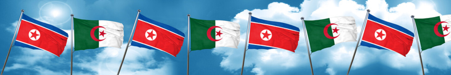 North Korea flag with Algeria flag, 3D rendering