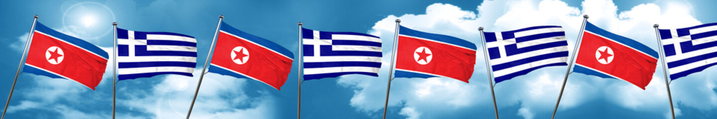 North Korea flag with Greece flag, 3D rendering