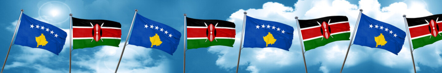 Kosovo flag with Kenya flag, 3D rendering